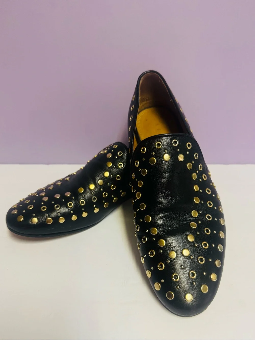 Sandro Black Leather Studded Loafers Sz 37